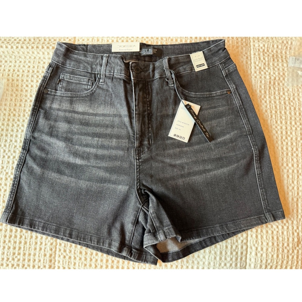 Judy Blue High Waist Tummy Control Denim Shorts Black Womens 1XL